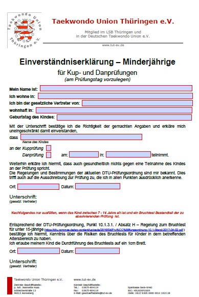 Einverständniserklärung Minderjährige